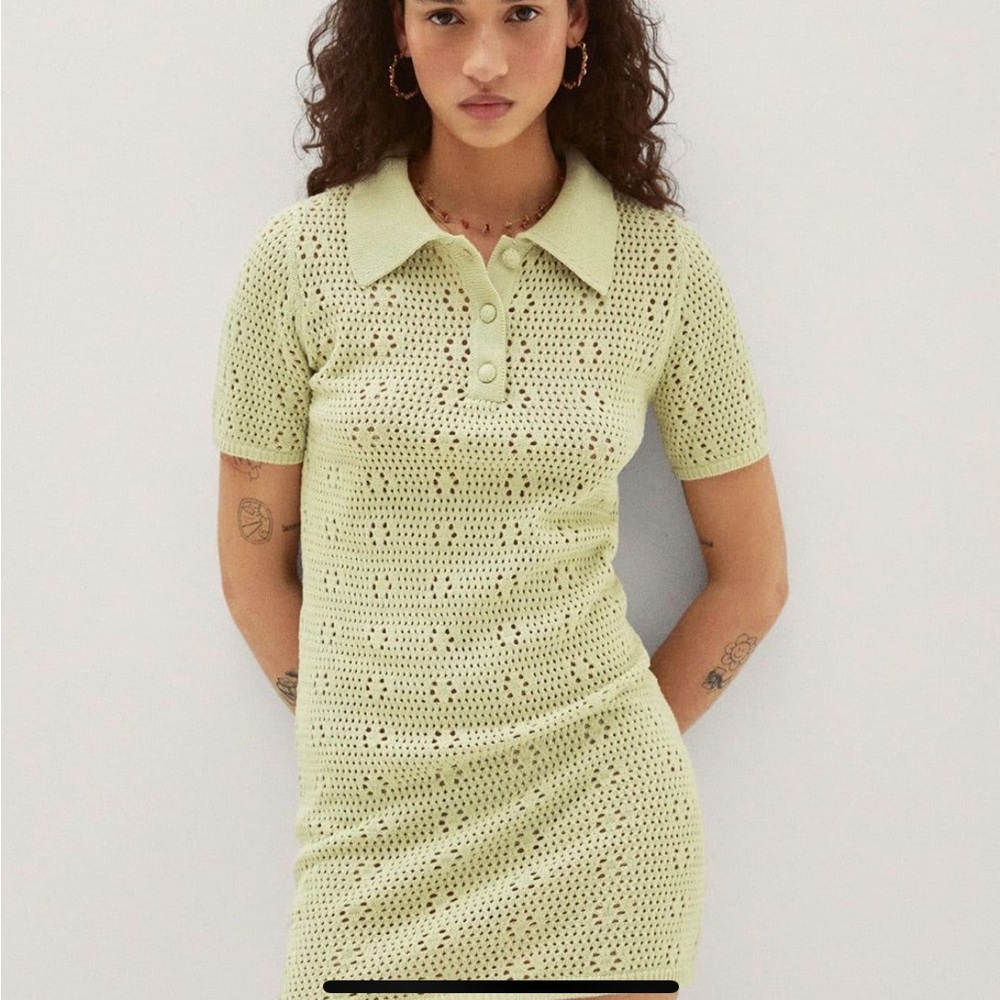 Mango Knit Midi Dress in Light Green